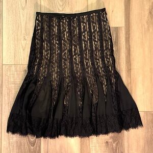 LOFT Black Lace A-Line Midi Skirt